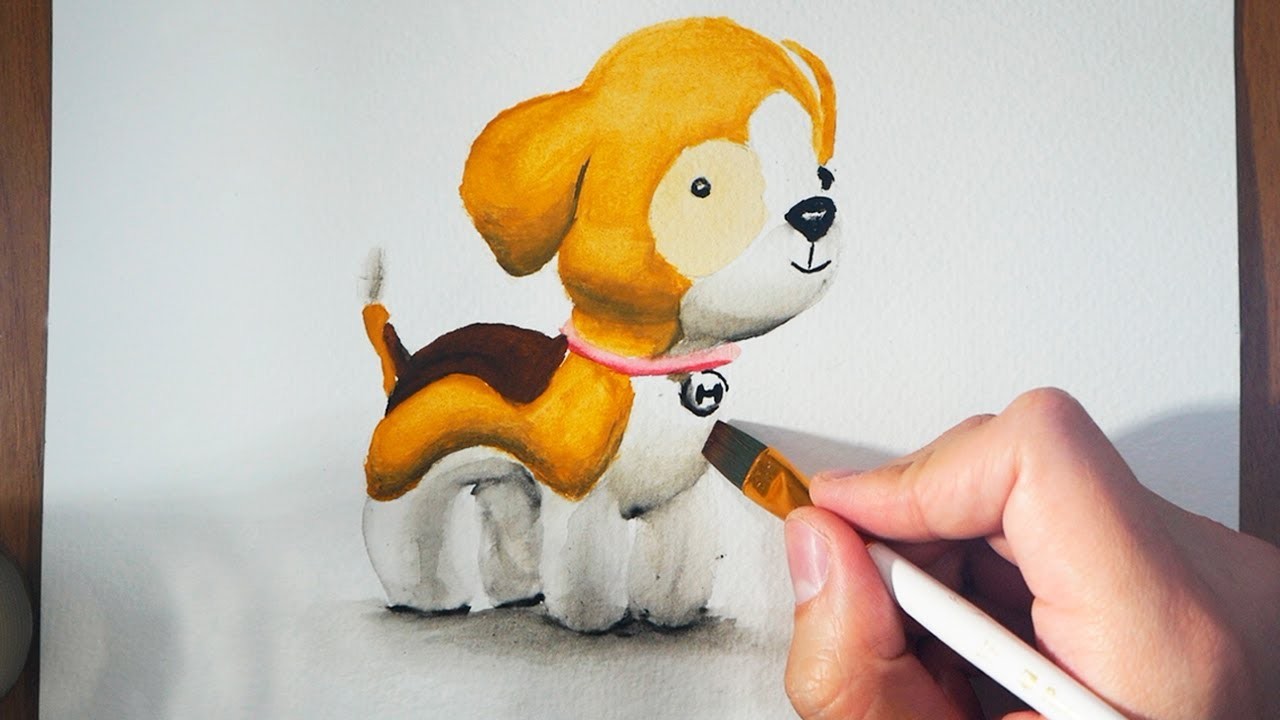 Cómo dibujar un perro con acuarelas fácil - paso a paso