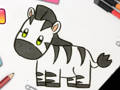 COMO DIBUJAR UNA CEBRA KAWAII - dibujos kawaii faciles - Aprender a dibujar animales kawaii