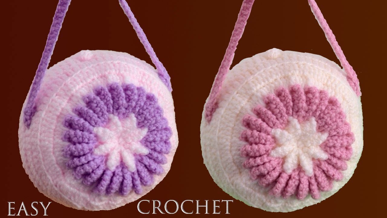 Bolso redondo con flor fácil tejido a Crochet paso a paso Punto 3D a ganchillo