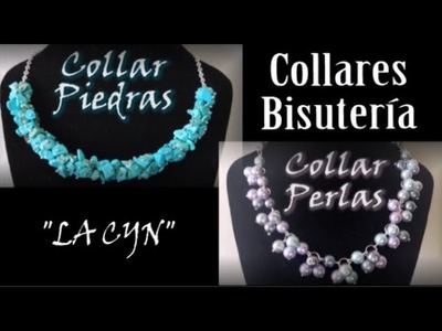 COLLARES DE BISUTERÍA, Collar de piedras de turquesa y collar de perlas en versiones rápidas.