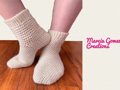 TEJIDOS A CROCHET: Calcetines Fáciles (talla 7-9). HOW TO CROCHET: Socks Easy to Knit (size 7-9)