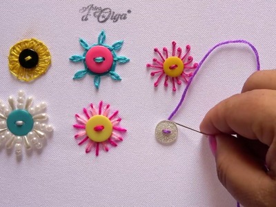 6 Ideas para Bordar Flores con Botones | Button Flower Embroidery | Artesd'Olga
