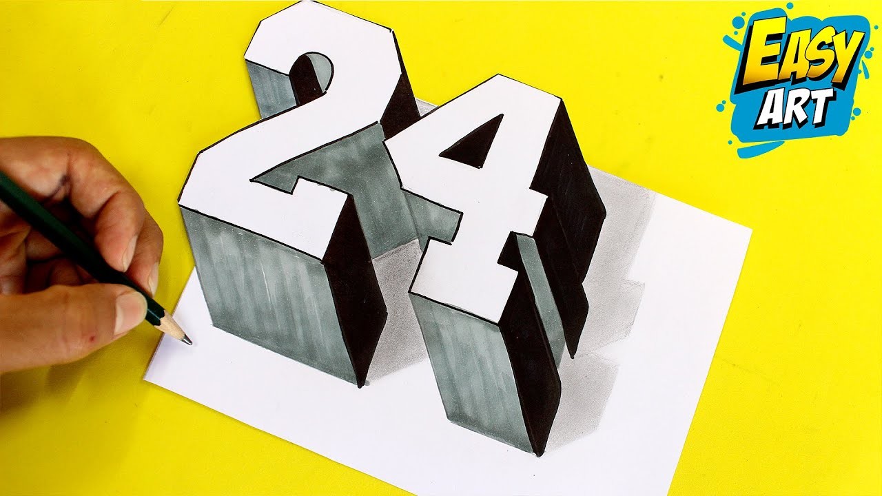 Cómo Dibujar el NUMERO 24 en 3D ( Homenaje kobe Bryant ) - How to Draw Number 24 in 3D (Tribute )