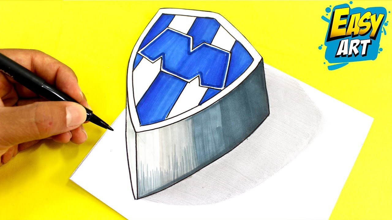Cómo DIBUJAR Escudo Monterrey Futbol Club Rayados en 3D - Logo 3D - Easy Art