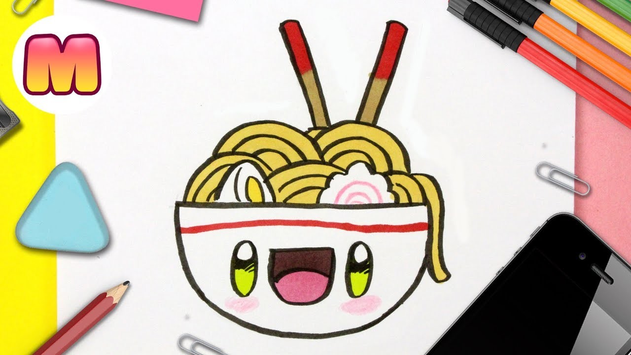 COMO DIBUJAR RAMEN KAWAII - Dibujos kawaii faciles - Aprender a dibujar comida kawaii