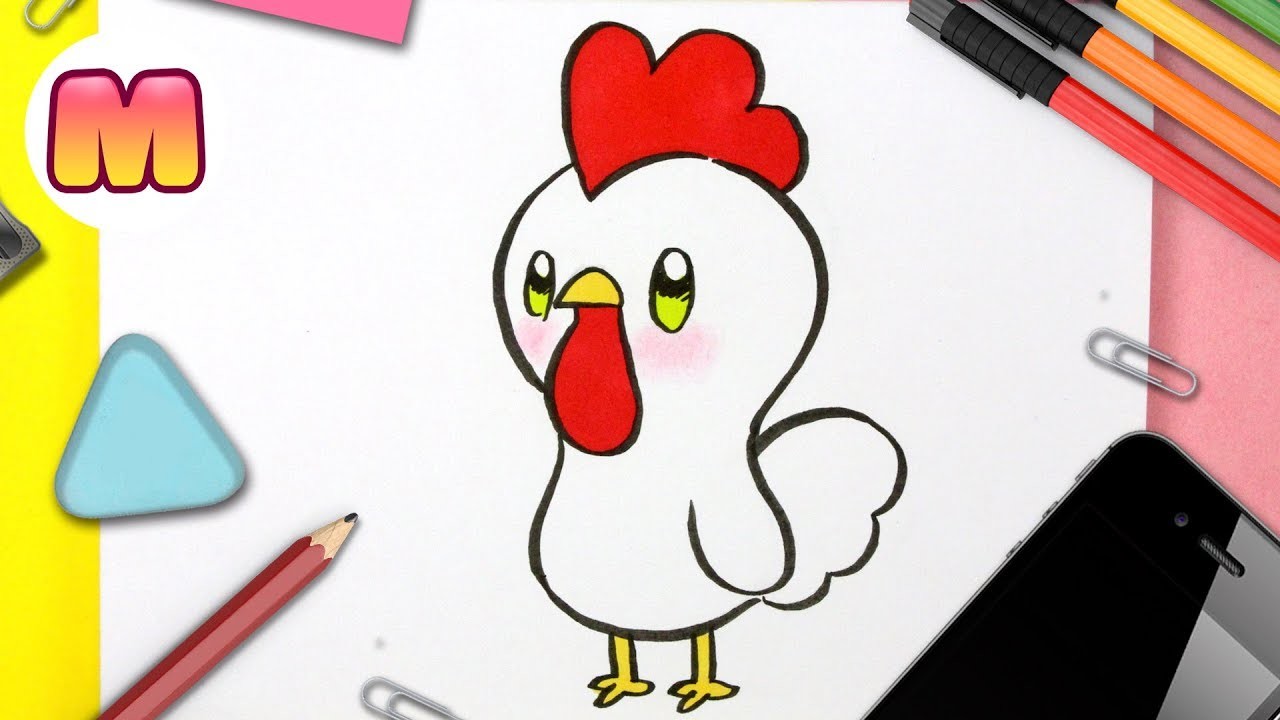 COMO DIBUJAR UN GALLO KAWAII - Dibujos kawaii faciles - Como dibujar animales kawaii