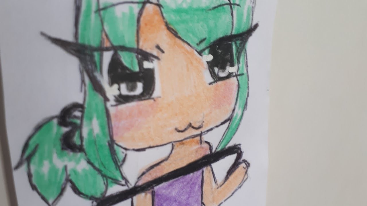 Como dibujar un personaje de gachalife con el pelo verde