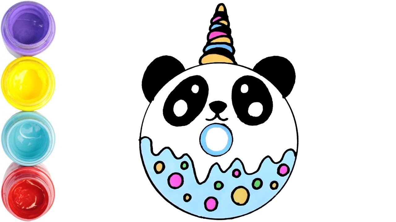 Como dibujar y colorear un DONUT PANDA KAWAII UNICORNIO - Dibujos para dibujar facil - Panda kawaii