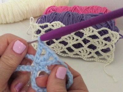 Como hacer Punto Calado con Abanicos en Punto Alto Doble y Punto Red #31 en Crochet