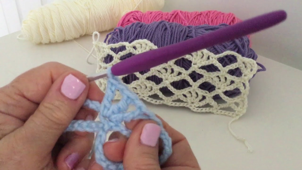 Como hacer Punto Calado con Abanicos en Punto Alto Doble y Punto Red #31 en Crochet