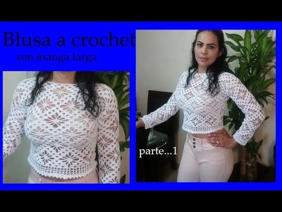 Blusa a crochet o ganchillo con manga larga #crochet #blusasnorma #tejidos