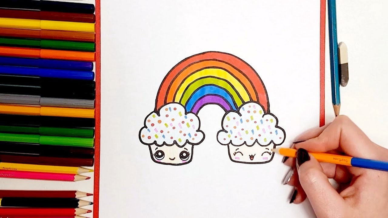 Cómo dibujar ARCOIRIS CUPCAKE KAWAII paso a paso fácil. Dibujos para Niños