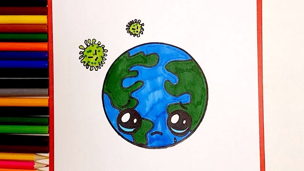 COMO DIBUJAR PLANETA TIERRA el virus. PASO A PASO. Dibujos kawaii faciles. How to draw a Earth