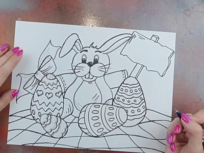 Tutorial#25 Un conejo de peluche y huevitos de Pascuas#cuarentena21 How to draw an Easter decoration
