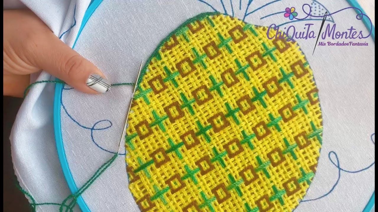 Bordado Fantasía Piña 7. Hand Embroidery: Pineapple. Fantasy Stitch