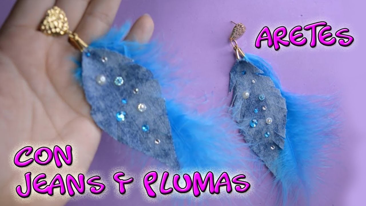 ????????DIY: Aretes de JEANS y PLUMAS. pendientes con Plumas y Jeans. (Reciclaje Creativo).Mariu Belo