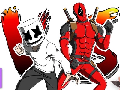 Como Dibujar a Marshmello vs Deadpool - Dibujos Faciles - Dibujos para Dibujar