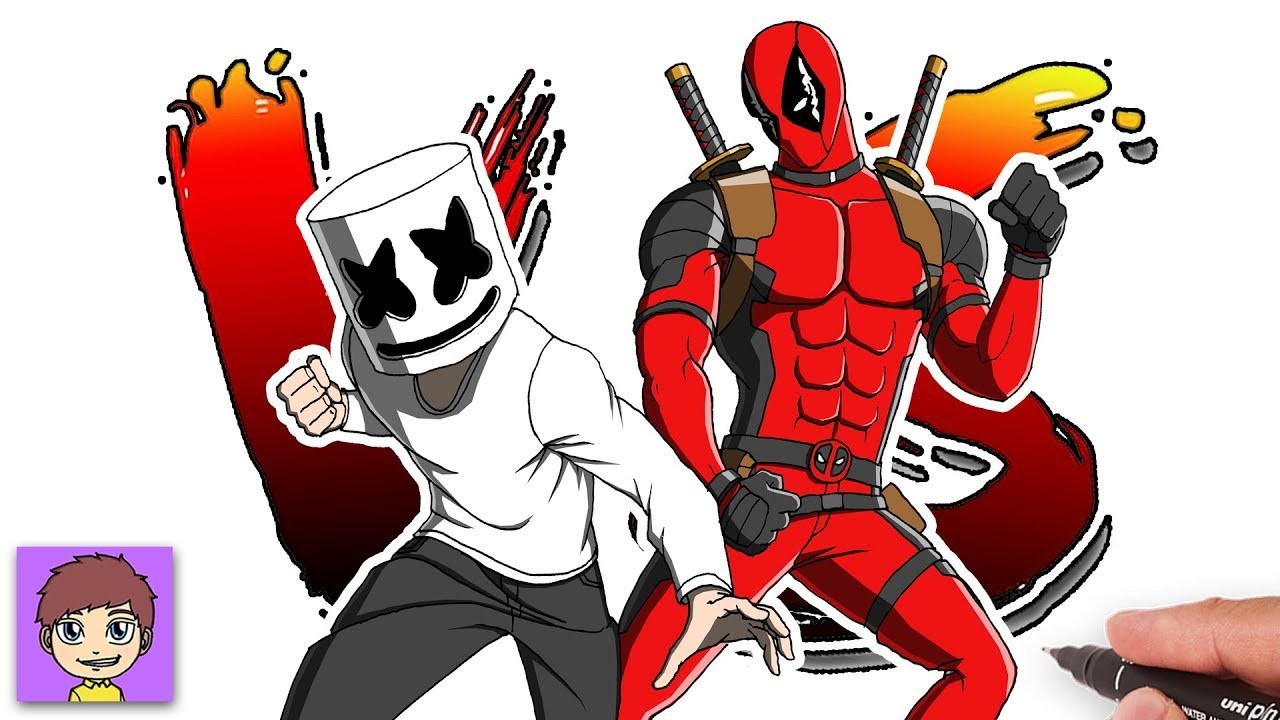 Como Dibujar a Marshmello vs Deadpool - Dibujos Faciles - Dibujos para Dibujar