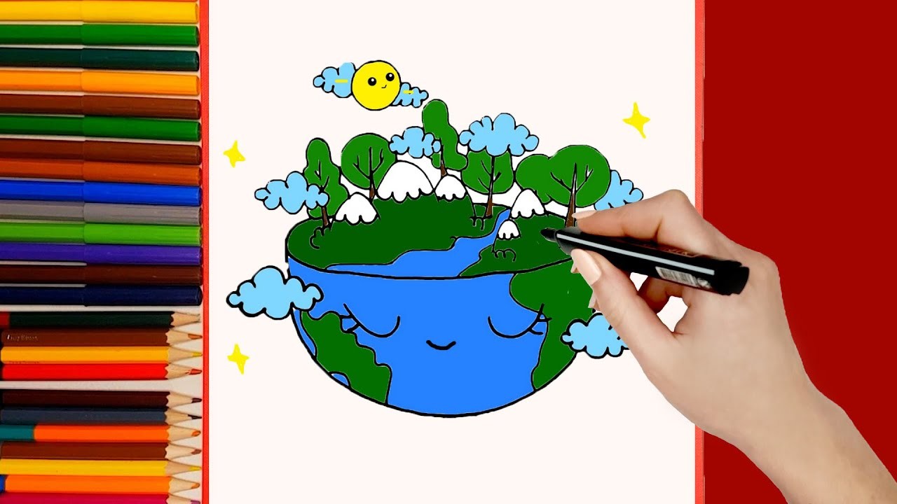 COMO DIBUJAR PLANETA TIERRA KAWAII PASO A PASO. Dibujos Día de la Tierra. How to draw a Earth day