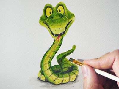 Cómo dibujar una serpiente con acuarelas fácil - paso a paso