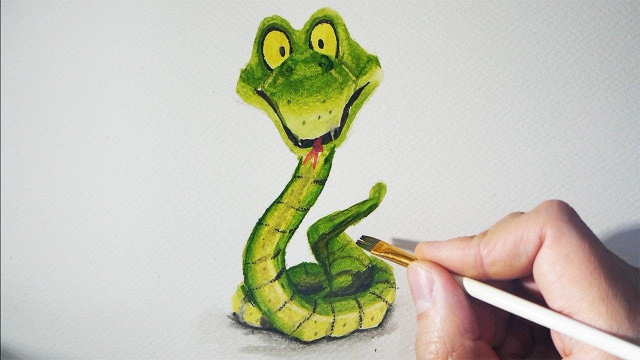 Cómo dibujar una serpiente con acuarelas fácil - paso a paso