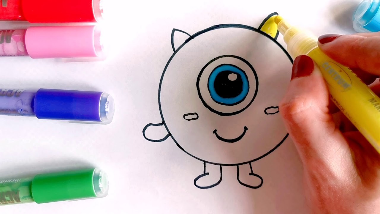 Como Dibujar y colorear para niños a Mike Wazowski.drawing & painting for kids