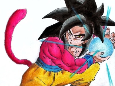 Como dibujo a Goku SSJ 4 (KAMEHAMEHA) - How To Draw Goku SSJ 4