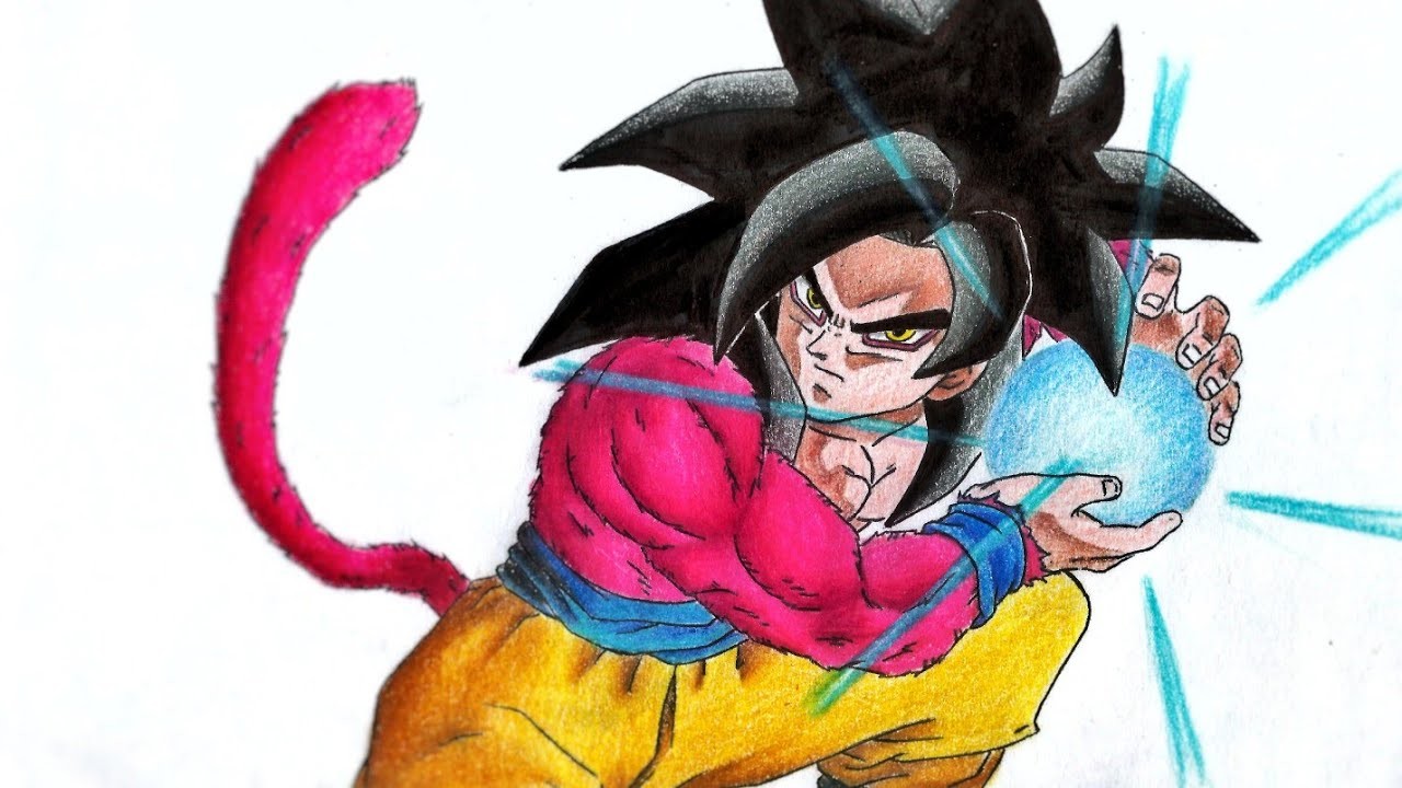 Como dibujo a Goku SSJ 4 (KAMEHAMEHA) - How To Draw Goku SSJ 4