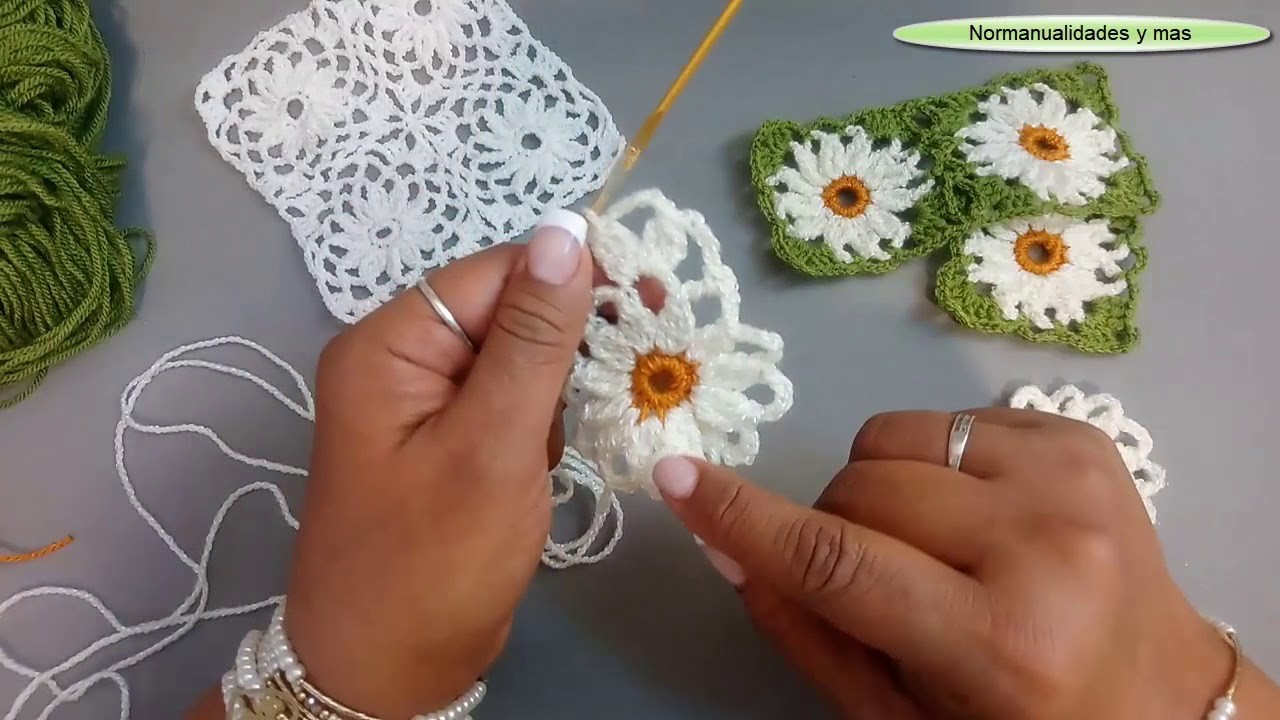 Como hacer cuadro a crochet con florecitas