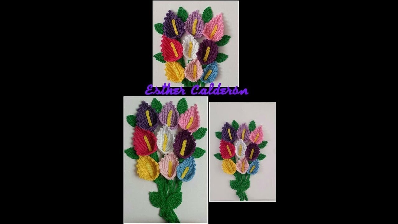 Como tejer flores Alcatraz # Lirios Cala #cartuchos a crochet ????????
