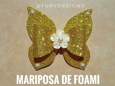 Moño Mariposa con Foami y Flor de listón, rápido y fácil de hacer. | Foam butterfly hair bow