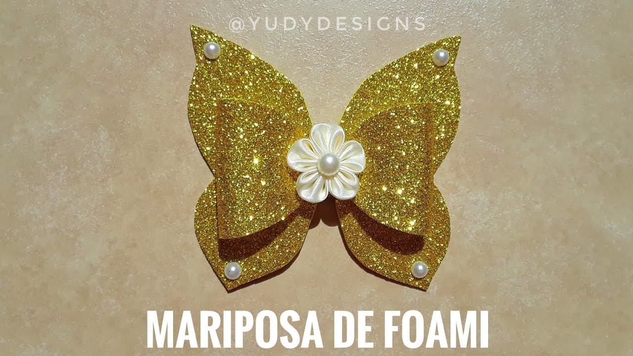 Moño Mariposa con Foami y Flor de listón, rápido y fácil de hacer. | Foam butterfly hair bow