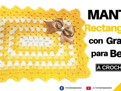Tejidos a Crochet Ganchillo – Manta Rectangular Crochet para Bebé Tricolor con Granny