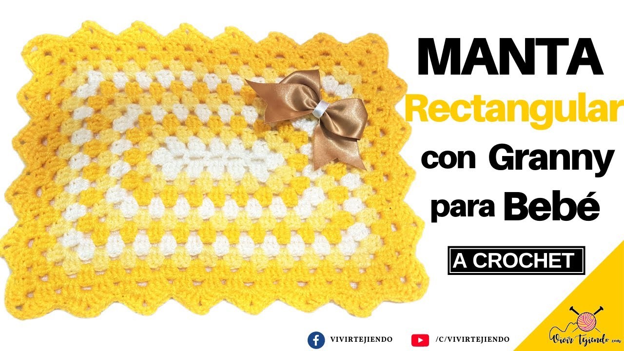 Tejidos a Crochet Ganchillo – Manta Rectangular Crochet para Bebé Tricolor con Granny