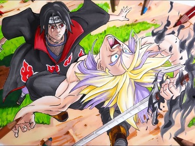 Como dibujar a Itachi PARTIENDOLE LA MADRE A TRUNKS (sin copiar)| FanArt DBZ vs Naruto