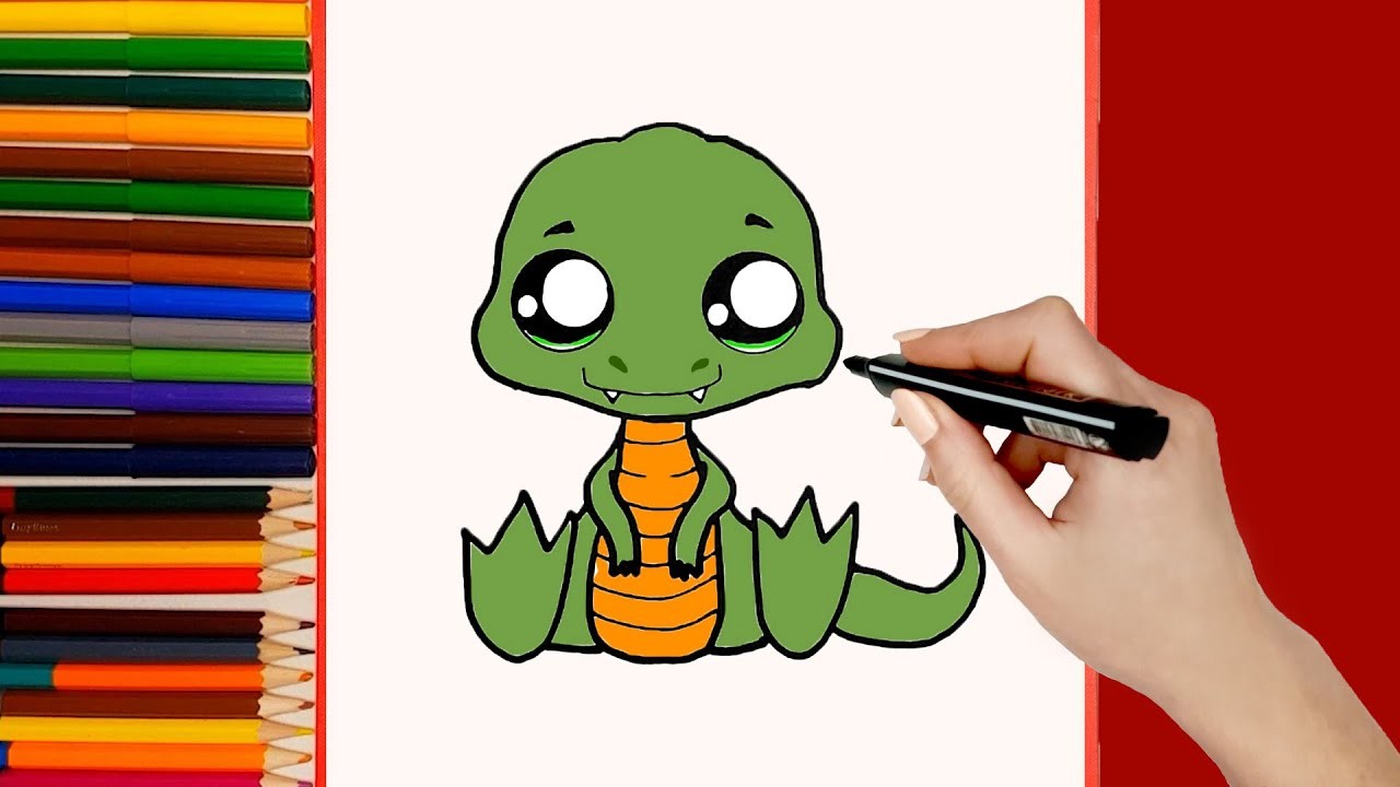 Como dibujar un Cocodrilo paso a paso Dibujos Kawaii - Cute Drawings How to draw a Crocodile