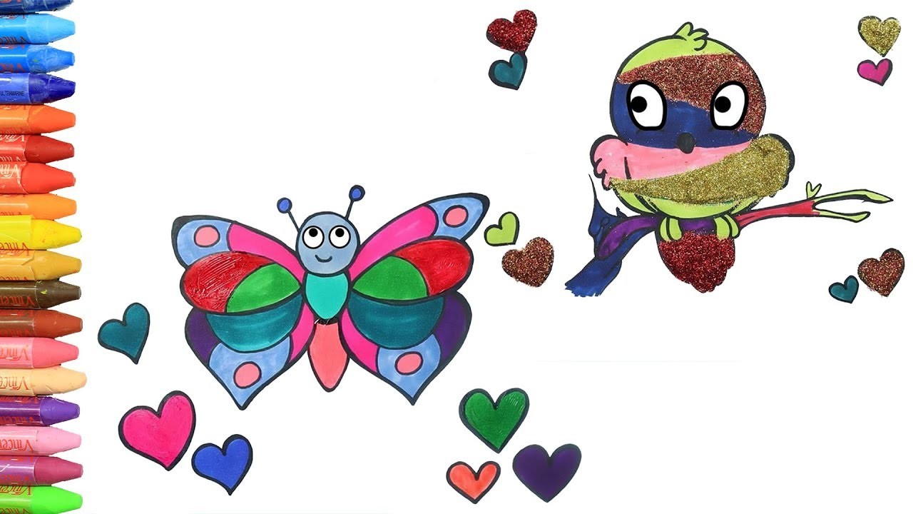 Cómo Dibujar y Colorear Mariposa ???? Pajaro ???? | Dibujos Para Niños con MiMi ???? | Aprender Colores ????