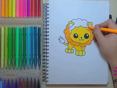 Como dibujar y pintar un León Kawaii - How to draw and paint a Kwaii Lion #dibujar #pintar #kawaii