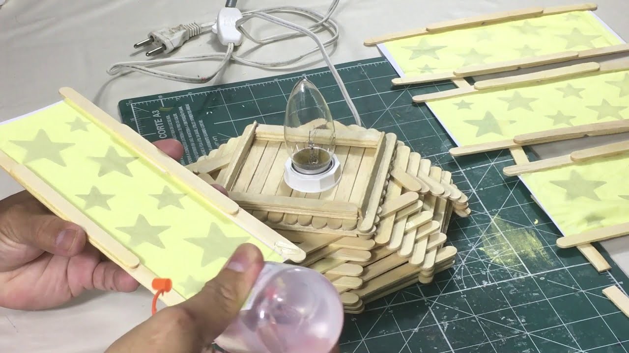 Como fazer luminária com palito de picolé - Artesanato - DIY. DIA DOS PAIS