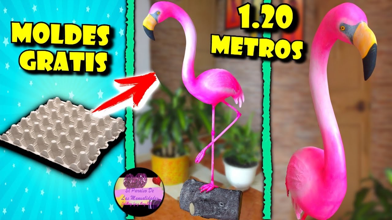 Diy flamenco o flamingo de 1.20 metros con masa de cartón de huevo y material reciclado (M. Gratis)