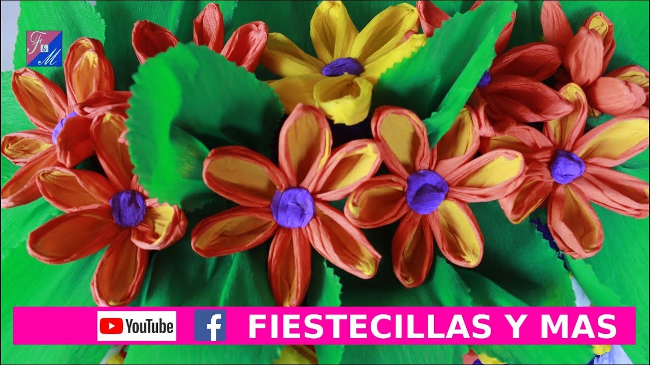 Florecitas Bicolor con papel crepe