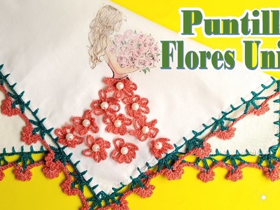 Puntilla de Flores Unidas a Crochet