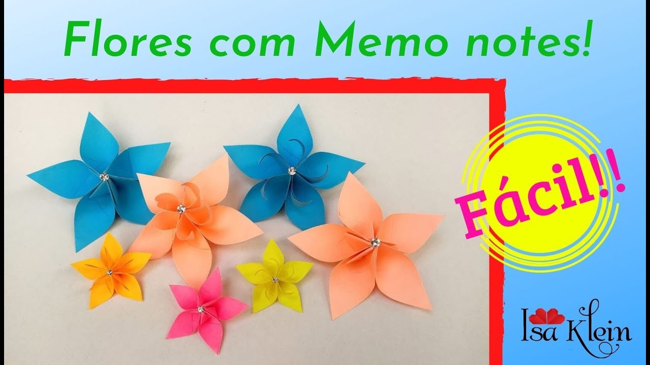 Como fazer flor de origami com bloquinho de recado Memo notes!