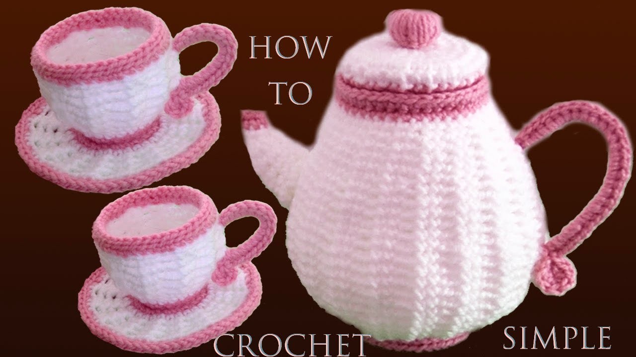 Como tejer a Crochet paso a paso juego de tacitas con tetera para té y café tejidas con ganchillo