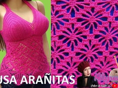 ZURDOS: Blusa con copas en punto Arañitas tejido a crochet  EXPLICACIÓN DE TALLAS
