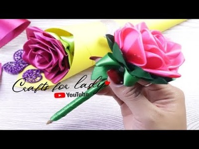 Amazing Ribbon Flower Work ???????? || Còmo Decorar un Lapicero????|| The Perfect Present | #craftsforlady