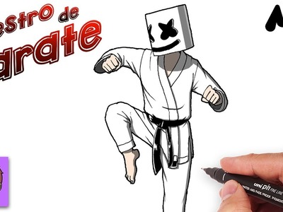 Como Dibujar a Marshmello Maestro de Karate Paso a Paso – Dibujos Faciles   Dibujos para Dibujar
