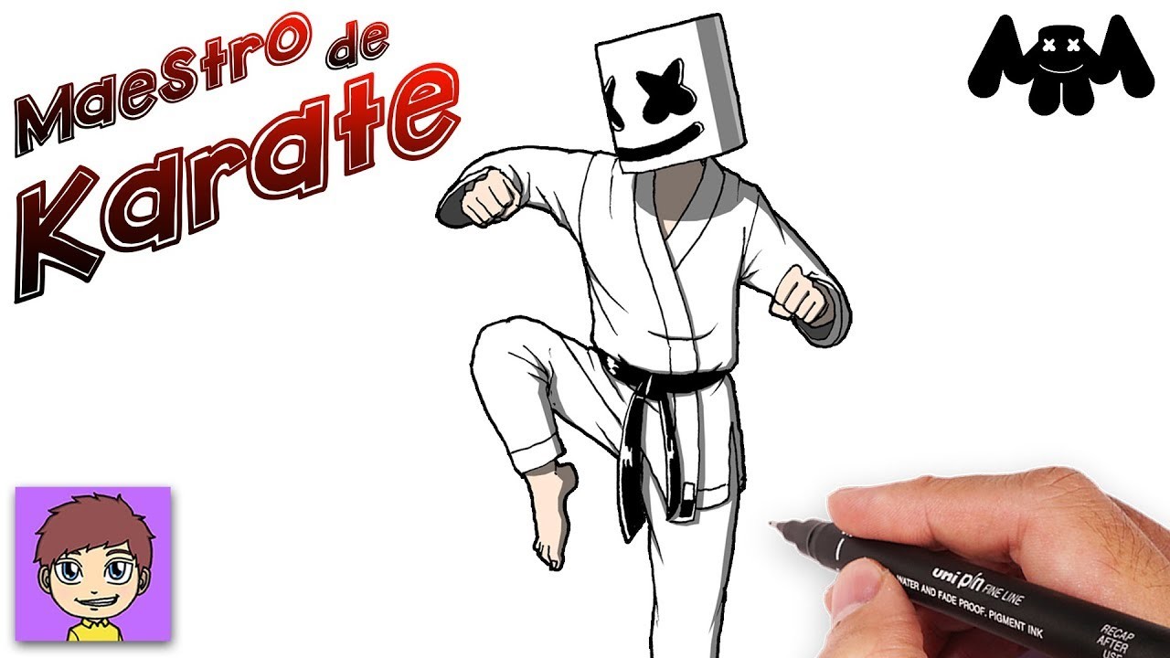 Como Dibujar a Marshmello Maestro de Karate Paso a Paso – Dibujos Faciles   Dibujos para Dibujar