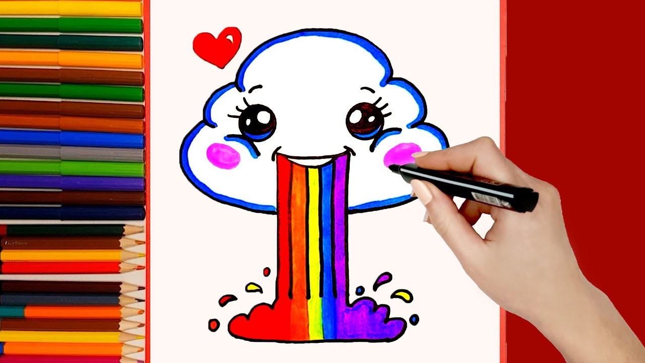 Cómo dibujar NUBES ARCOIRIS KAWAII paso a paso fácil. Dibujos para Niños # 4