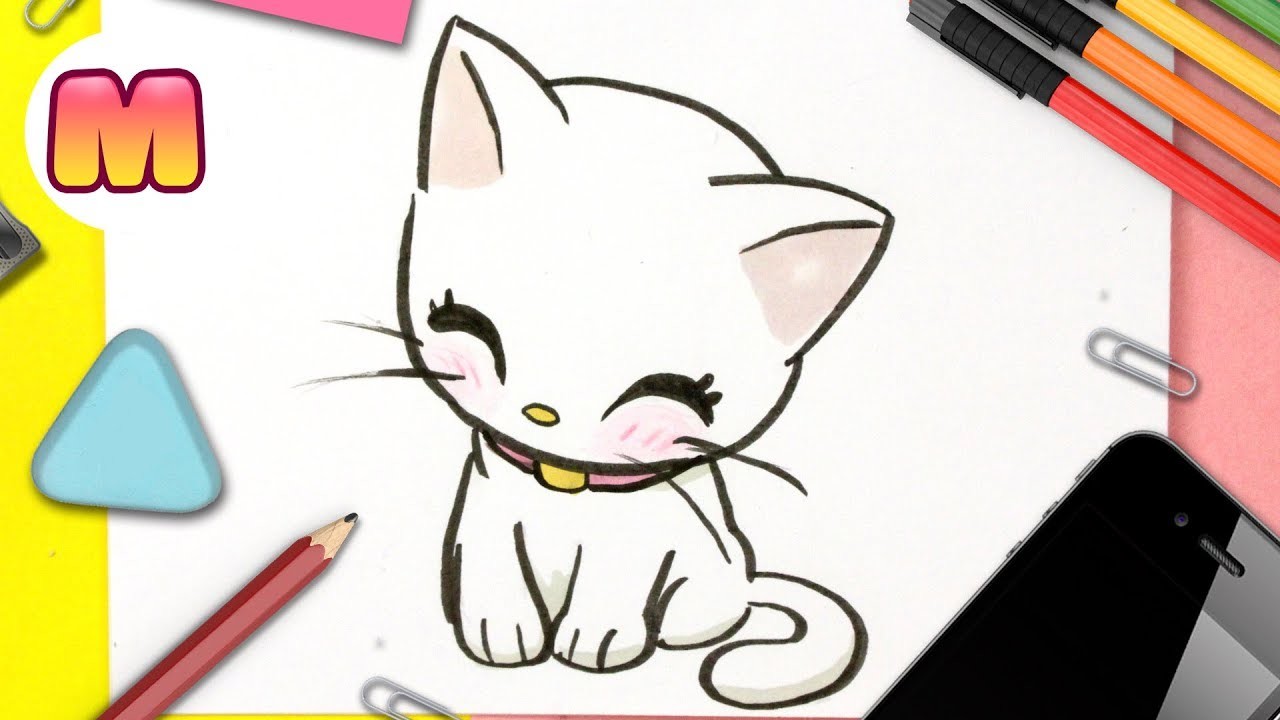 COMO DIBUJAR UN GATO KAWAII - dibujos kawaii faciles - Aprende a dibujar un gatito facil